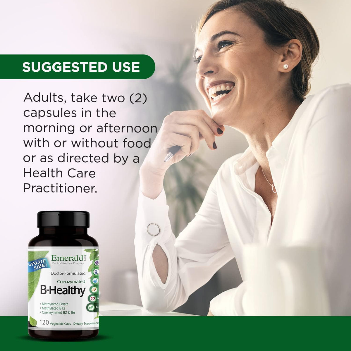 EMERALD LABS B-Healthy - Vegan Vitamin B Complex - Includes Methylated Folate & Full Spectrum B Vitamins - Contributes to Normal Energy Metabolism, Immune Function & Psychological Function* - 120 Vegetable Capsules - görsel 5