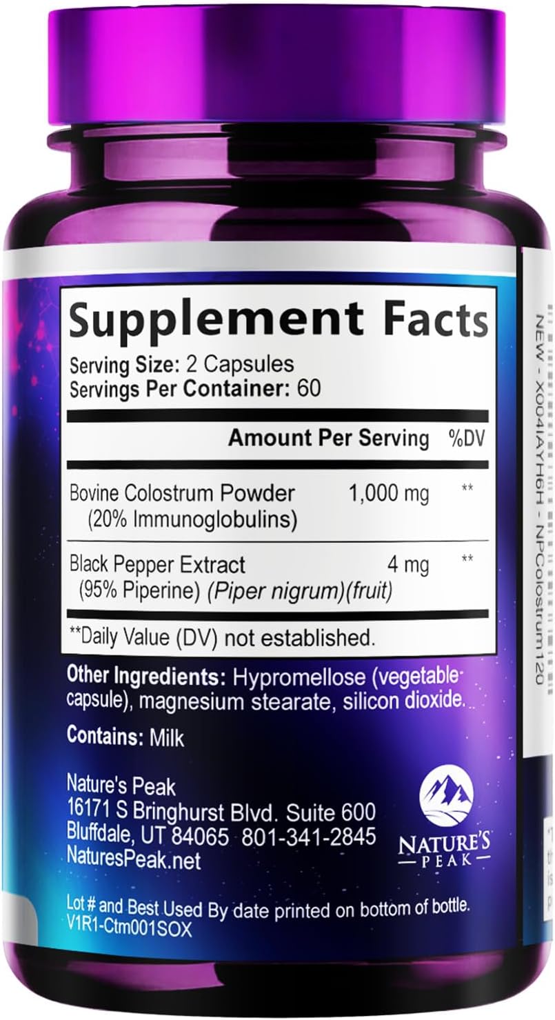 Nature's Peak Bovine Colostrum Supplement 1000mg – 20% Immunoglobulins (IgG) for Immune and Gut Support, 120 Capsules - görsel 9