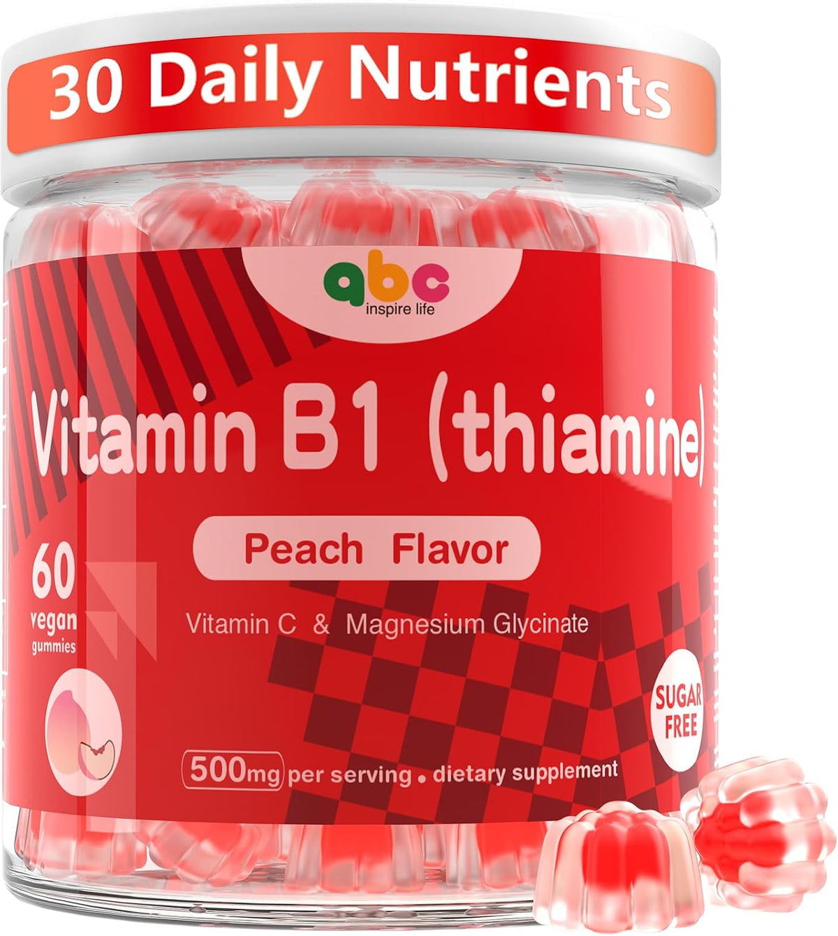 NEWOLITE Vitamin B1 Gummies 300mg - Chewable Thiamine Supplement with Magnesium - Natural Peach Flavour - 60 Gummies (1-Month Supply) - görsel 1