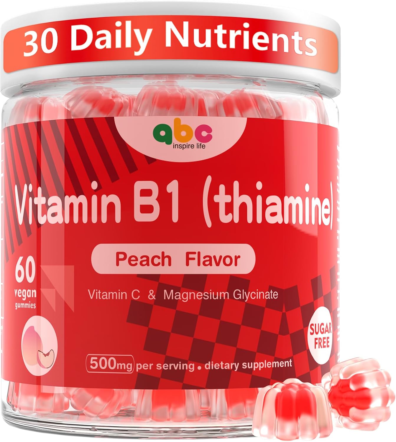 NEWOLITE Vitamin B1 Gummies 300mg - Chewable Thiamine Supplement with Magnesium - Natural Peach Flavour - 60 Gummies (1-Month Supply) - görsel 1