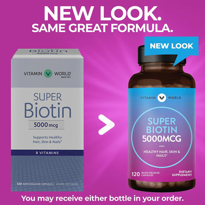 Vitamin World Super Biotin 5000 mcg, 120 Rapid-Release Capsules