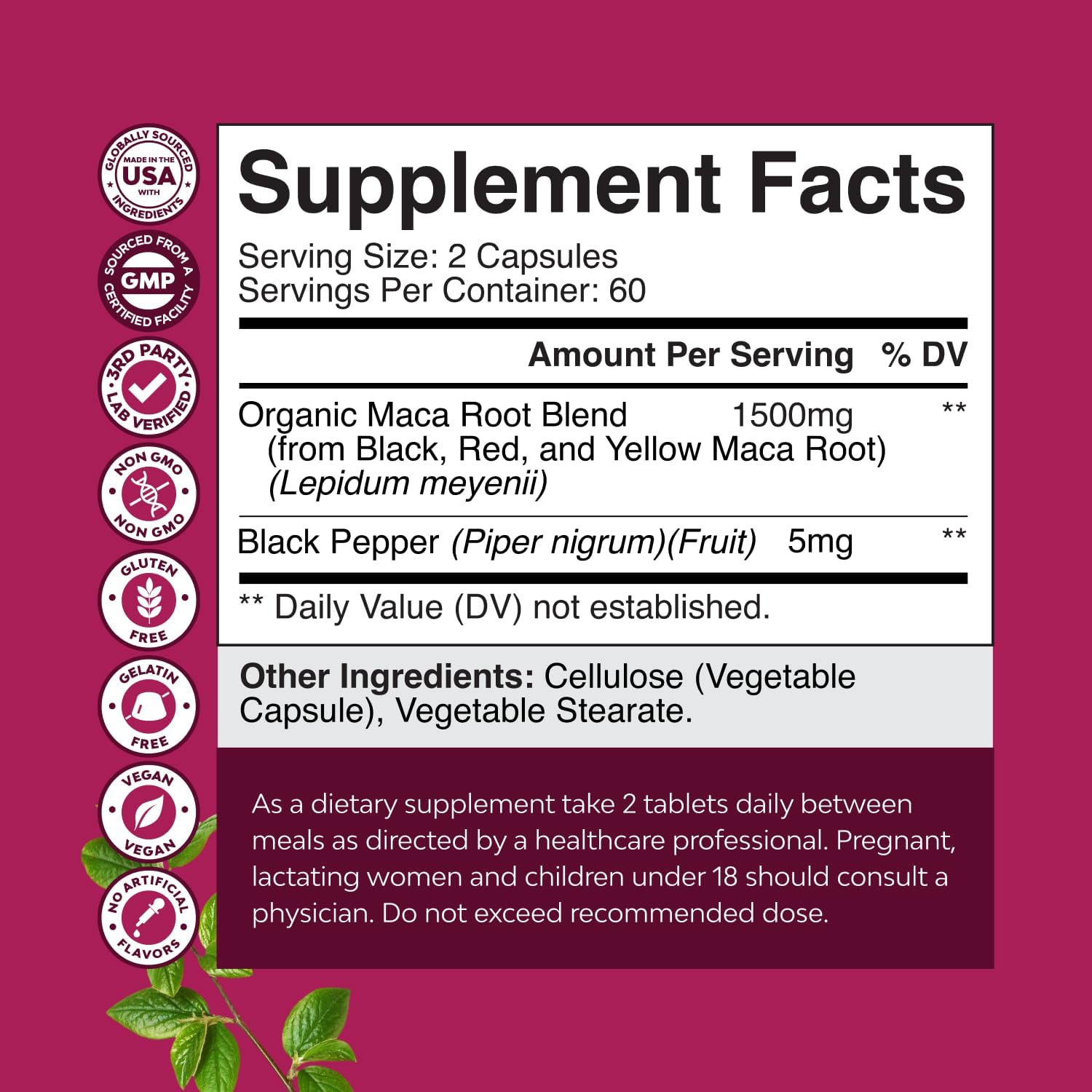 Natures Craft Maca Root Capsules for Women – Potent Herbal Supplement with Red, Yellow & Black Maca Root – Non-GMO, Vegan, Gluten-Free – 120 Count - görsel 8