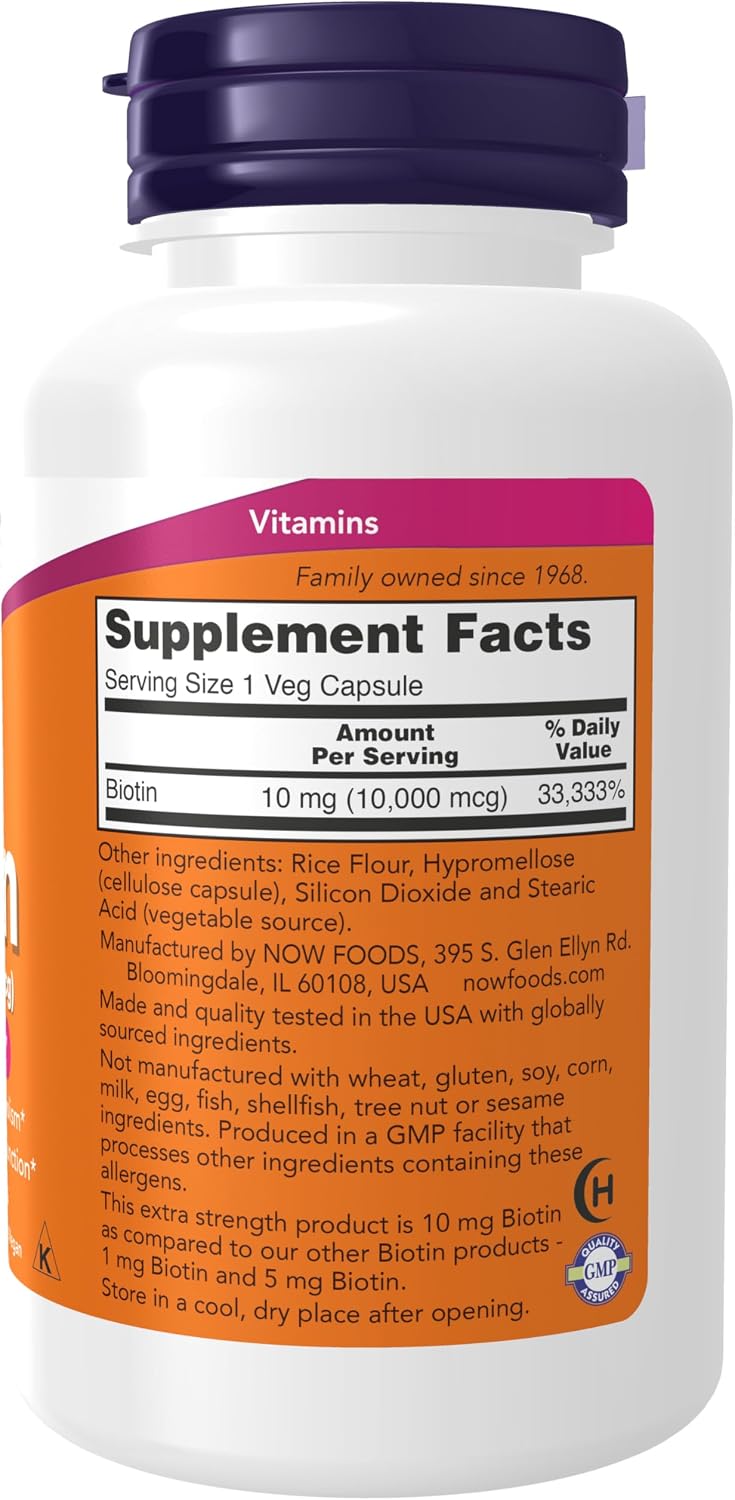 NOW Foods Biotin 10 mg (10,000 mcg), Extra Strength, 120 Veg Capsules - görsel 2