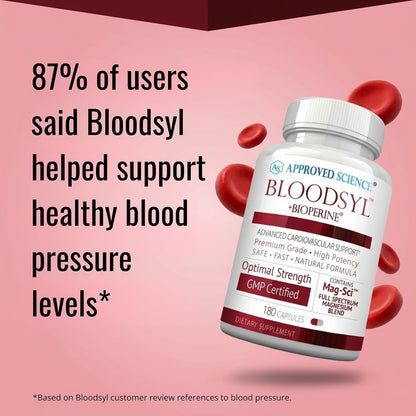 Approved Science Bloodsyl - Blood Pressure Support Supplement - Supports Blood Pressure Levels Already Within Normal Range - Hawthorn Berry, Garlic, Magnesium and Hibiscus Capsules - Vegan - 180 Capsules, 3 Months