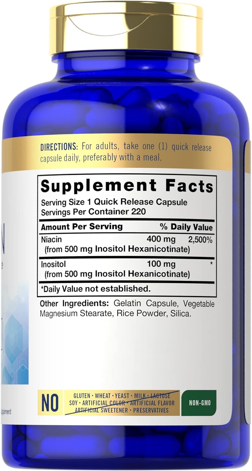 Carlyle Niacin Flush-Free 500mg | 220 Capsules | Non-GMO and Gluten-free Supplement - görsel 2