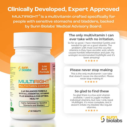 MULTIRIGHT Low Acid Multivitamin for Sensitive Stomachs and Bladders - 180 Tablets