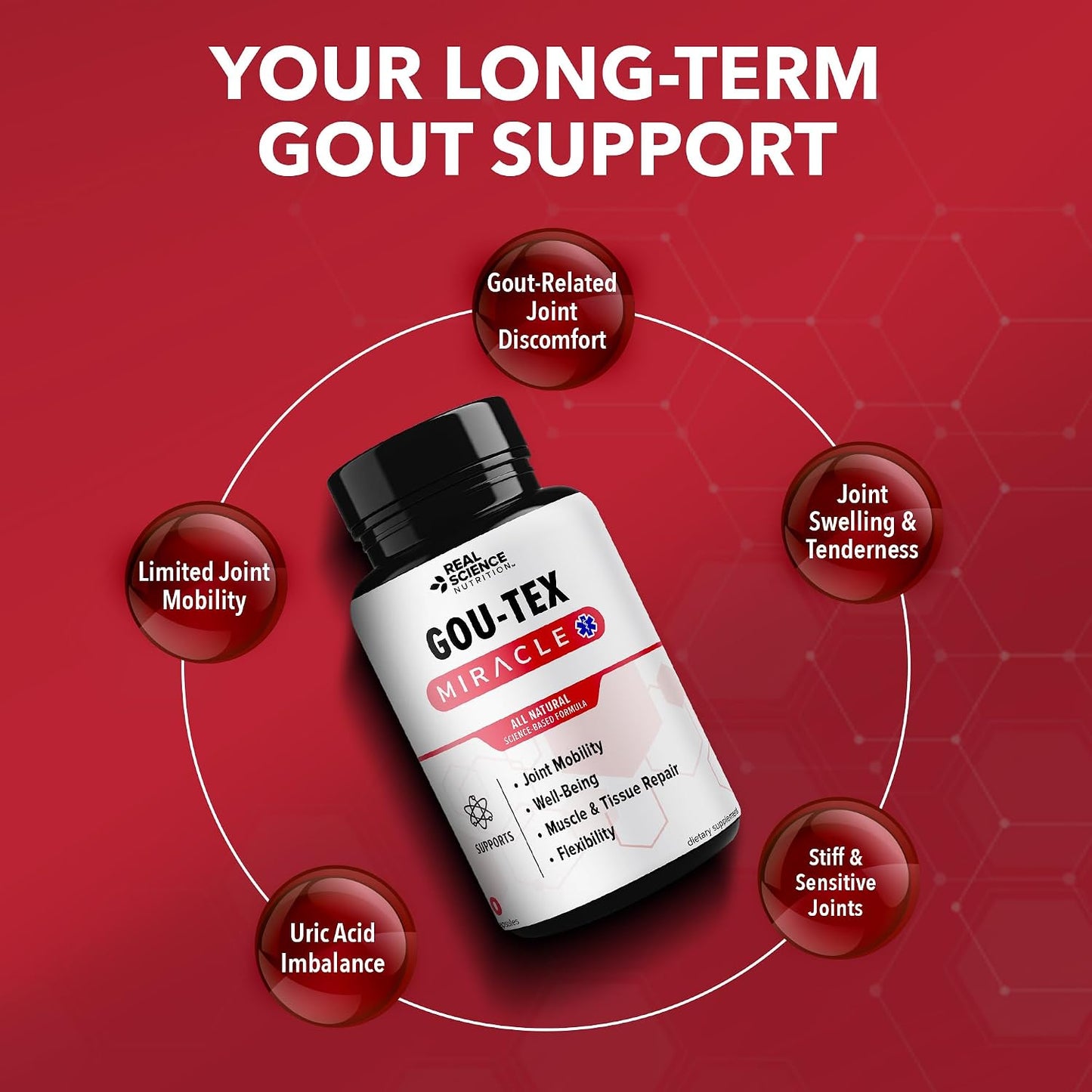 Real Science Gou-Tex – All Natural Gout Supplements & Uric Acid Support for Mobility and Flexibility – Includes Vinitrox & GABA for Circulation and Joint Support, Made in USA – 60 Capsules - görsel 3