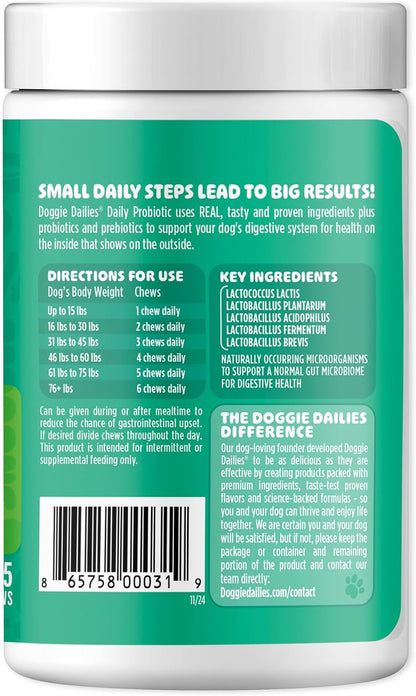 Doggie Dailies Probiotics for Dogs with Prebiotics - Duck Flavour Soft Chews (225 Count)