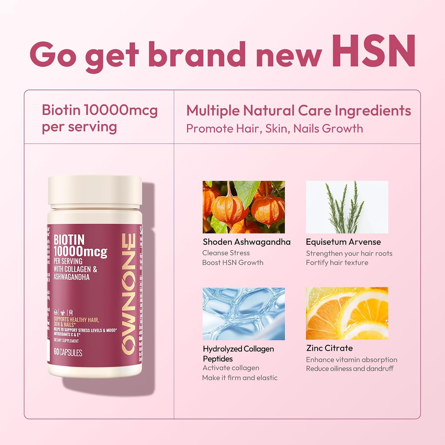 OWNONE Biotin 10000mcg, Contributes to Normal Hair, Skin and Nails – 60 Capsules - görsel 3