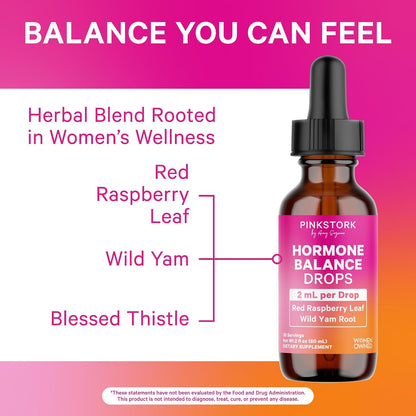 Pink Stork Hormone Balance Drops for Women – 2oz (60ml), 30 Servings