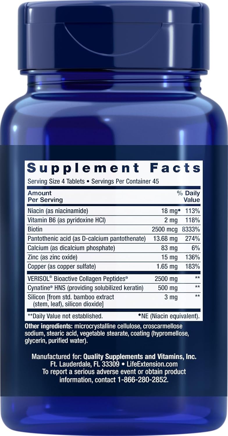 Life Extension Hair, Skin & Nails Collagen Plus Formula, 180 Tablets - görsel 2