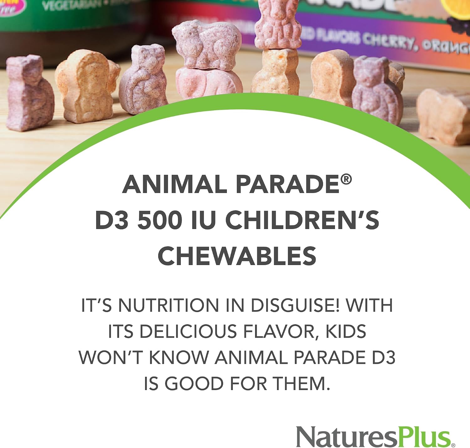 NaturesPlus Animal Parade Vitamin D3 Children's Chewables - Black Cherry Flavour - 180 Tablets (Pack of 2) - görsel 3