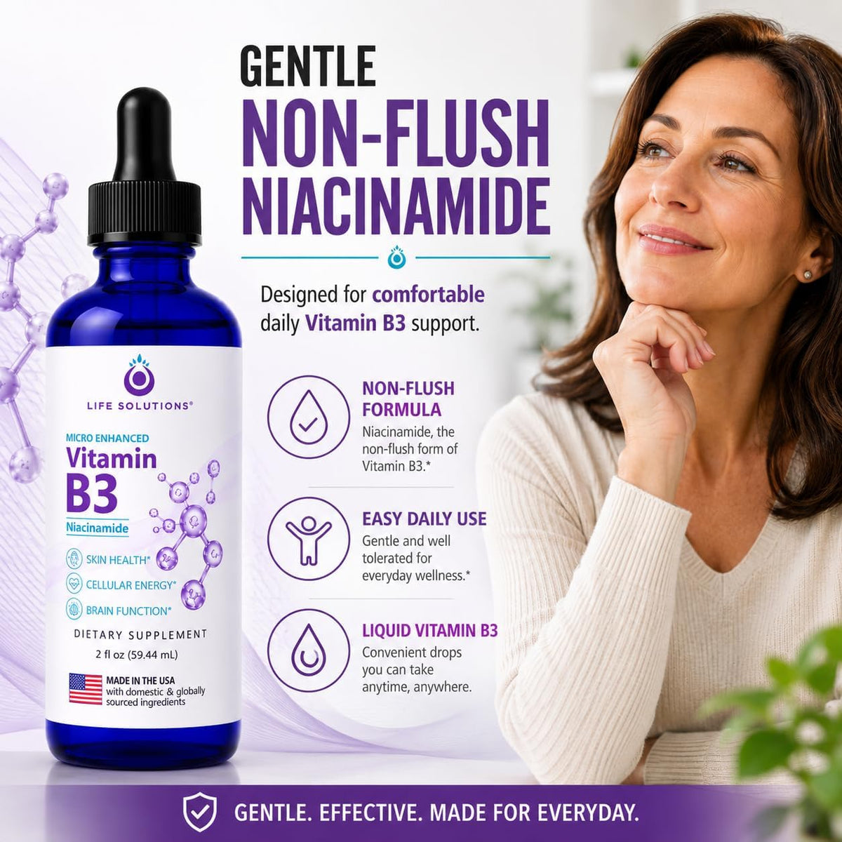 Life Solutions Vitamin B3 Niacinamide Drops - Non-Flush Liquid B3 Supplement, 60 ml - görsel 3