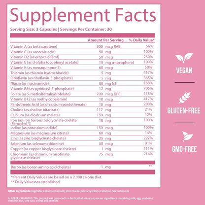 GOBIOTIX Prenatal Vitamins - Multivitamin with Iron, Calcium, Folic Acid and More - 90 Capsules
