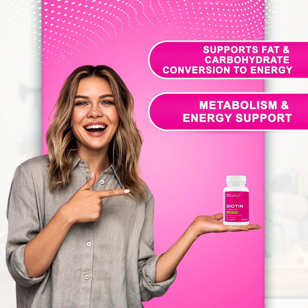 Safrel Biotin 10,000µg (10mg) Supplement, 240 Capsules – Vegetarian, Gluten-free, Non-GM - görsel 5