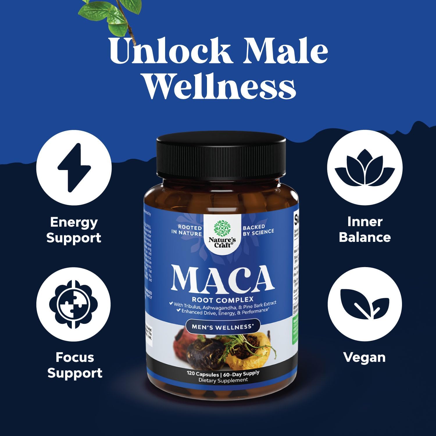 Black Maca Root Capsules for Men – with Siberian Ginseng & Ashwagandha, 120 Capsules - görsel 3