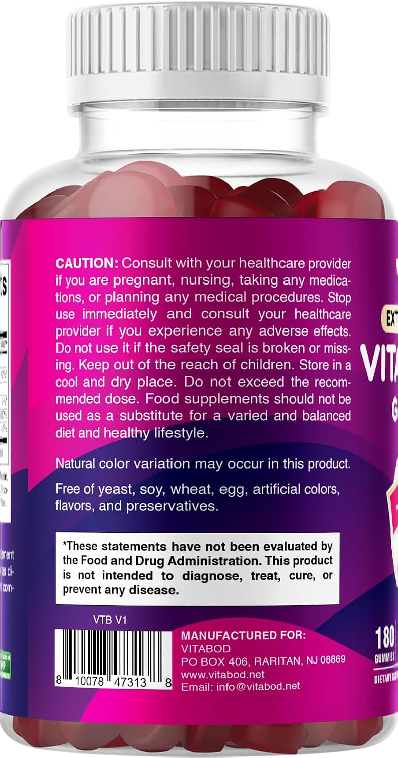 Vitabod Extra Strength Vitamin B6 Gummies 100mg – 180 Pectin-Based Gummies – Supports Energy Metabolism and Nervous System Health – Non-GMO - görsel 9
