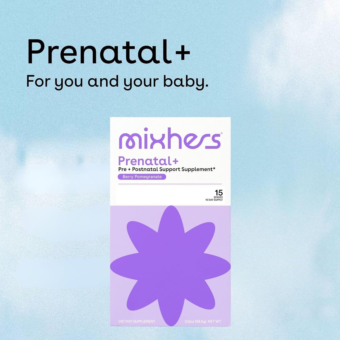 MIXHERS Prenatal+ Pre & Postnatal Vitamins Drink Mix, Berry Pomegranate, 15 Stick Packets - görsel 3