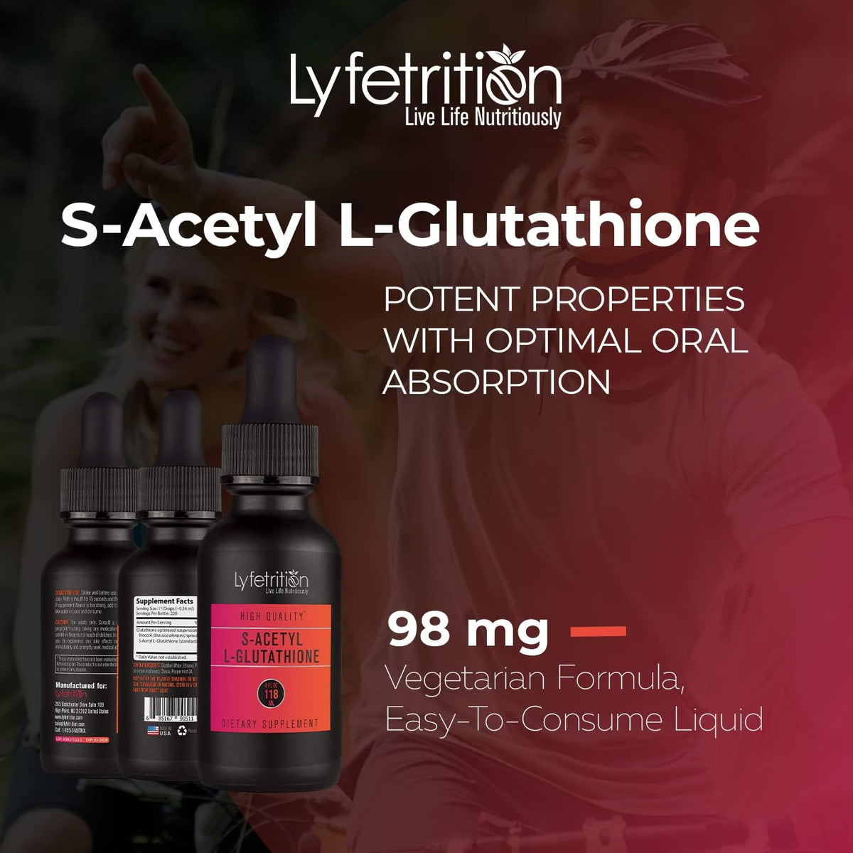 Lyfetrition S-Acetyl L-Glutathione 98mg Liquid Supplement - 120 ml (220 Servings) - görsel 3