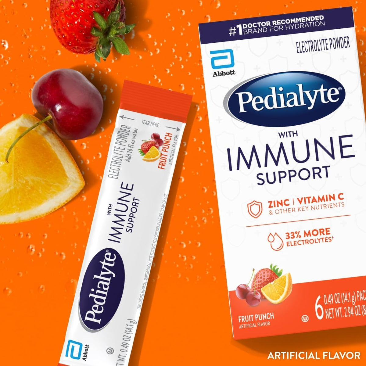 Pedialyte with Immune Support Electrolyte Drink Powder – Fruit Punch Flavour, 24 Powder Packets - görsel 2