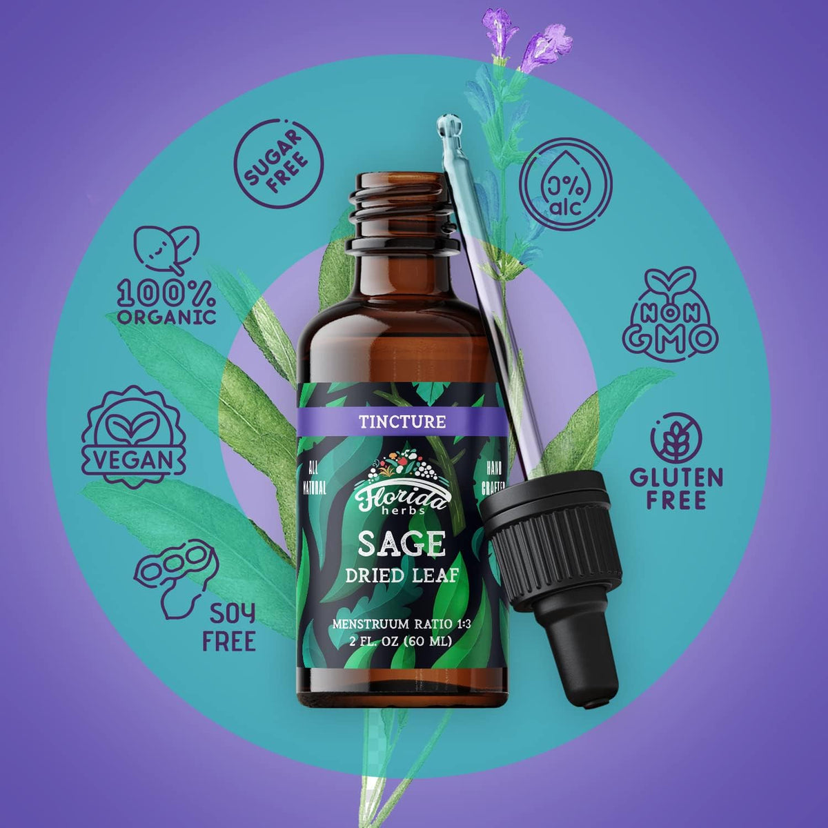 Organic Sage Extract Liquid – Alcohol-Free, Non-GMO – Florida Herbs (2 fl oz) - görsel 5