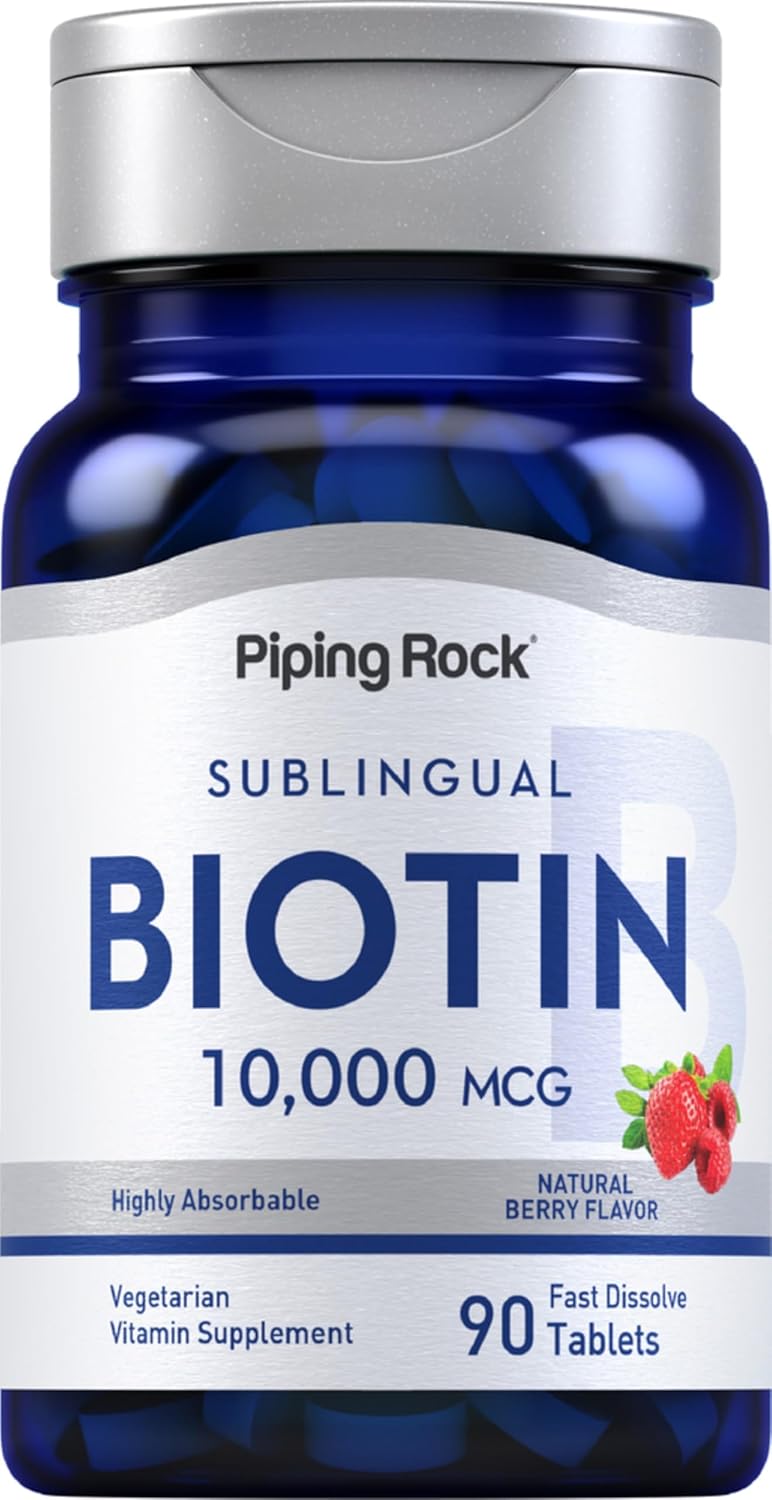 Piping Rock Biotin 10000mcg Fast Dissolve Tablets, Berry Flavour, 90 Tablets - görsel 1