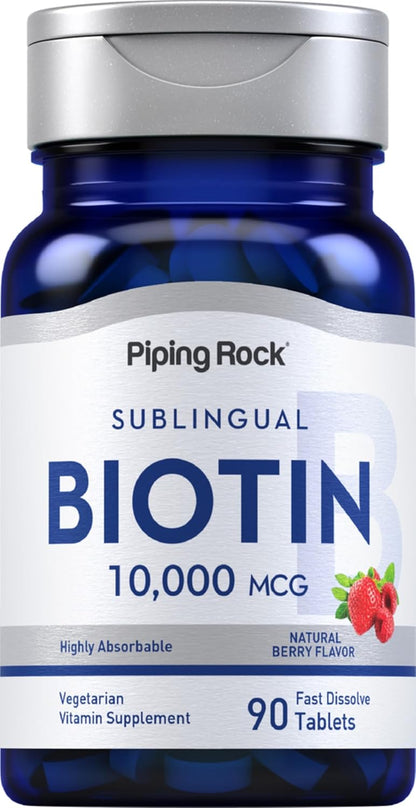 Piping Rock Biotin 10000mcg Fast Dissolve Tablets, Berry Flavour, 90 Tablets