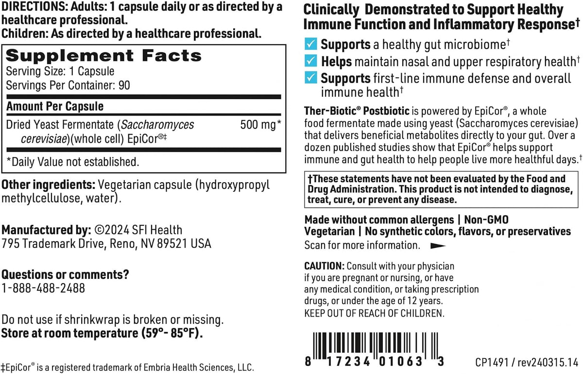 Klaire Labs SFI Health EpiCor - Immune Support Food Supplement with 500mg Saccharomyces Cerevisiae - Helps Maintain Balanced Immune Function - Soya-Free, Gluten-Free (90 Vegetarian Capsules) - görsel 5