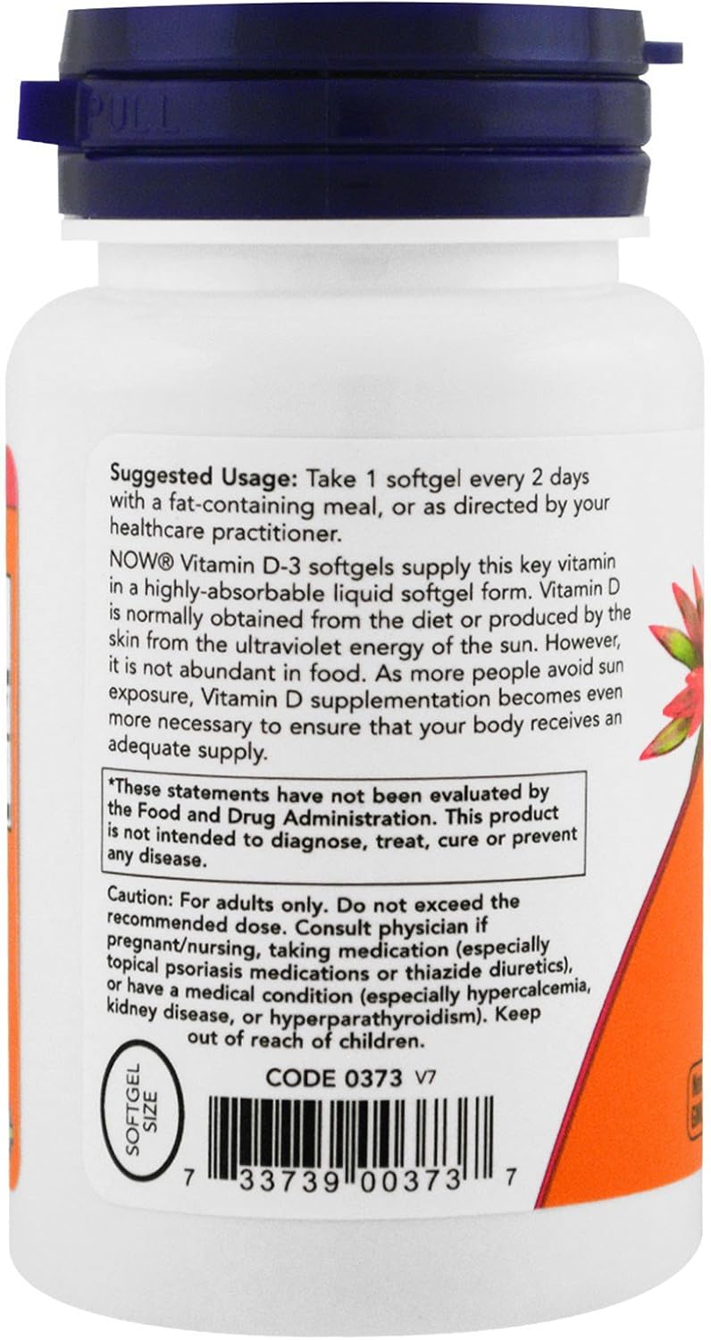 NOW Foods Vitamin D-3 5000 IU, 240 Softgels, Pack of 3 - görsel 4