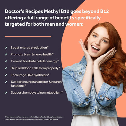Doctor's Recipes Vitamin B12 Methylcobalamin 5000 mcg Fast Dissolve Tablets - Natural Peach Flavour, Vegan