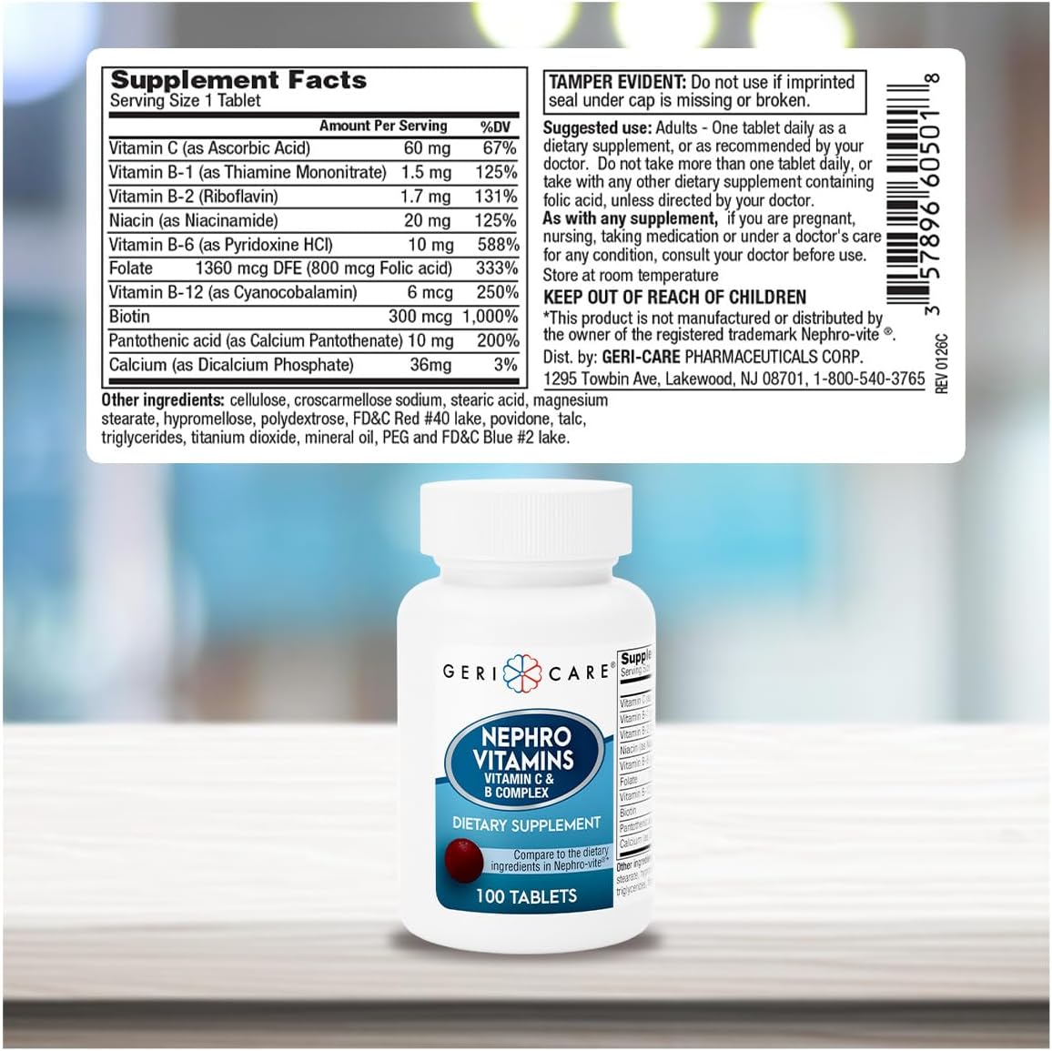 GeriCare Nephro Vitamin C & B Complex Tablets, 100 Count – Daily Kidney Health & Energy Support - görsel 3
