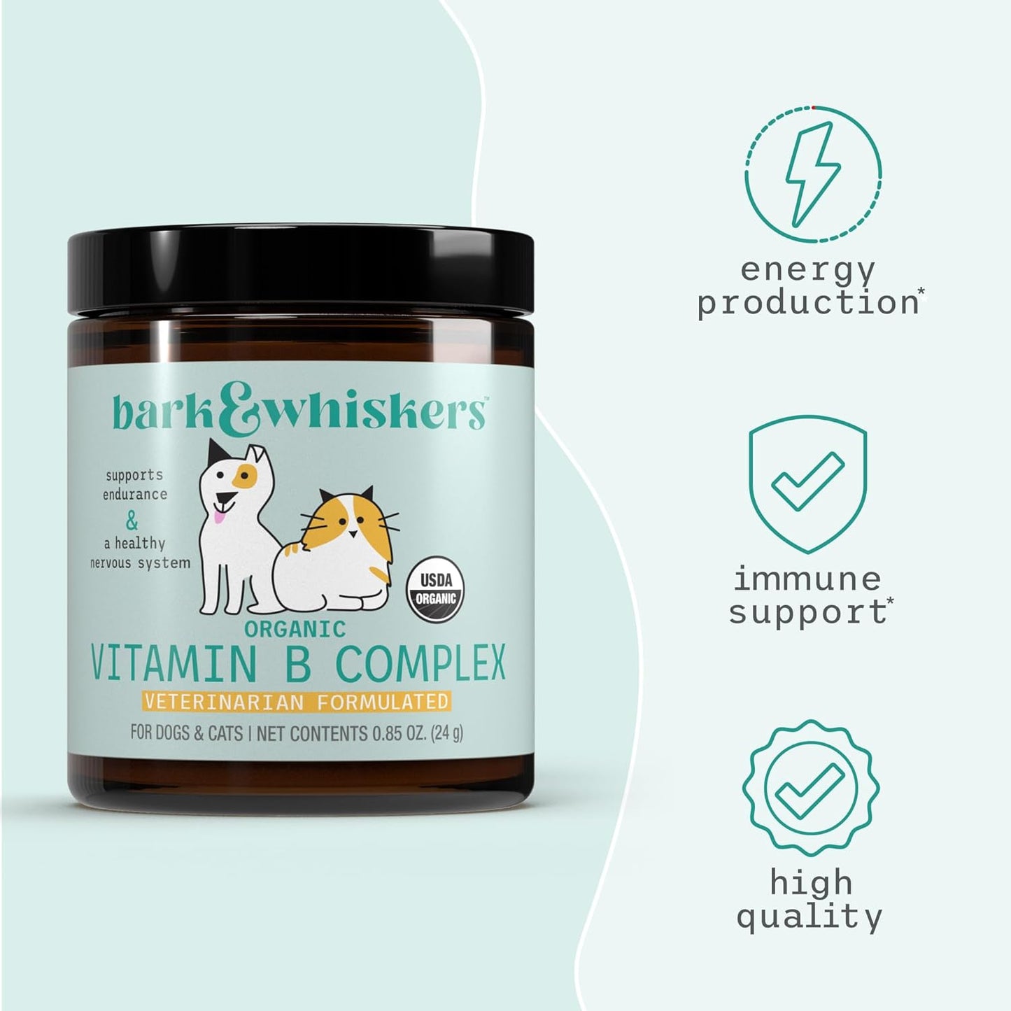 Bark & Whiskers Organic Vitamin B Complex - B Vitamins for Normal Energy & Nervous System Function in Cats & Dogs - Certified Organic - 24 g - görsel 4