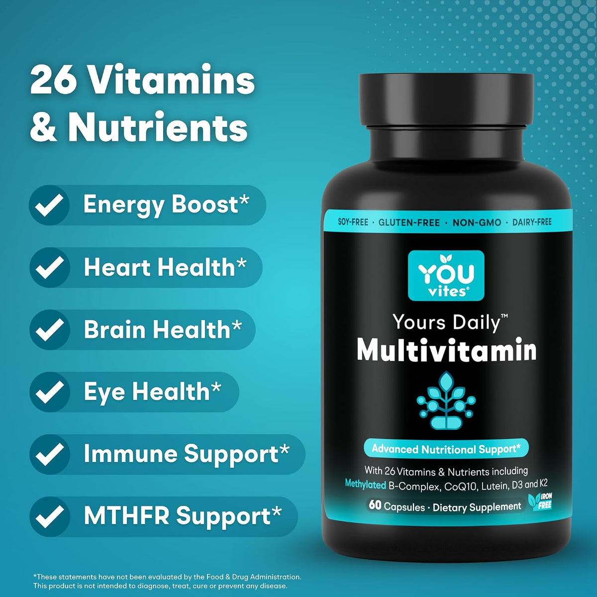 You Vites Methylated Multivitamin for Men and Women - Methyl Multi Iron-Free - 60 Capsules - görsel 2