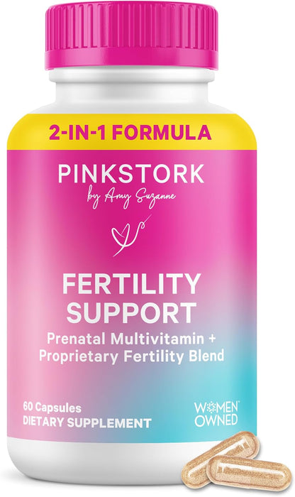 Pink Stork Fertility Supplements for Women, 60 Capsules | 2-in-1 Conception Support + Prenatal, Inositol, Folate + CoQ10, Cycle Regularity, Hormonal Balance, Reproductive Wellness