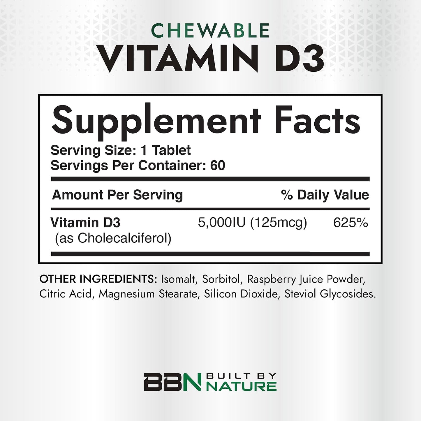 Built by Nature Chewable Vitamin D3 5000 IU, 60 Tablets - Sugar Free, Natural Berry Flavour - görsel 2