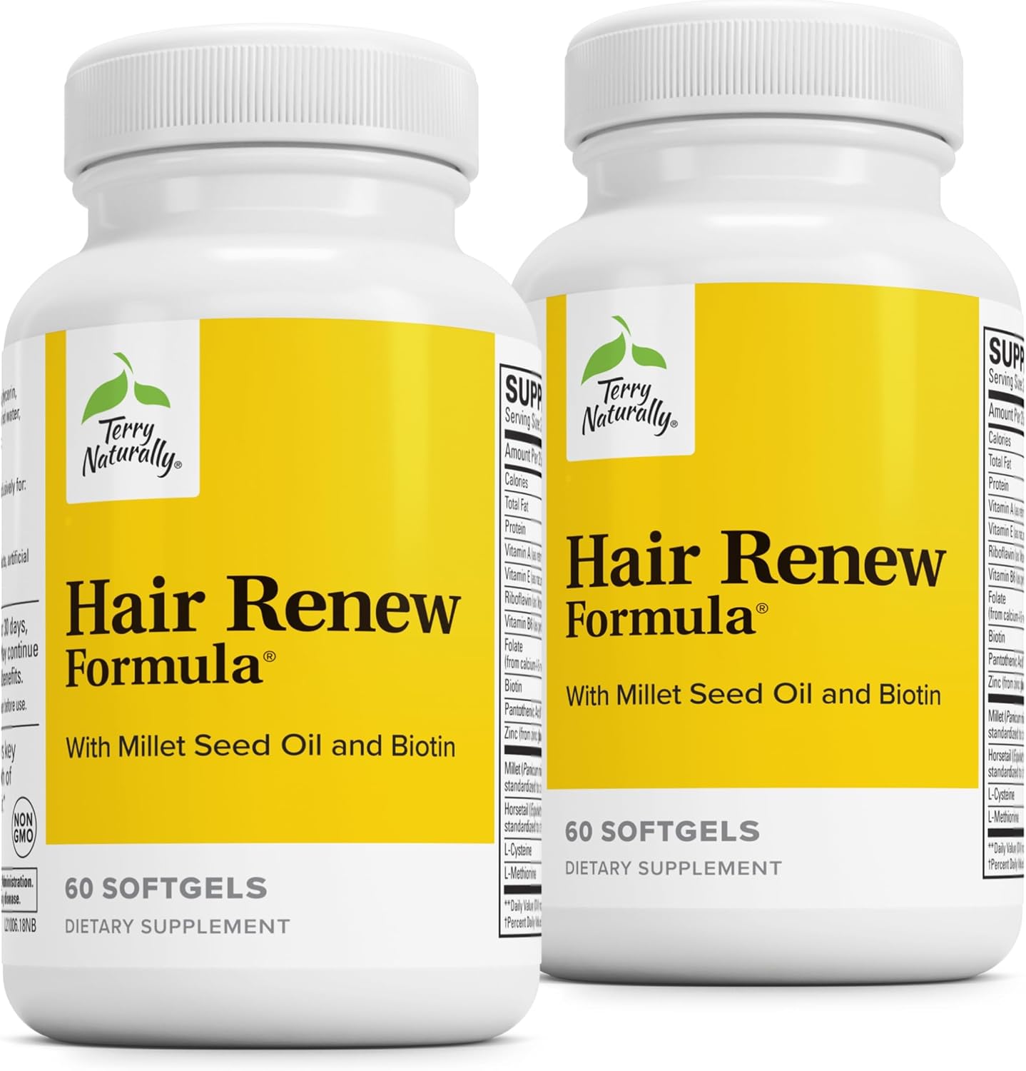 Terry Naturally Hair Renew Formula - Hair Growth Support Supplement with Horsetail, Biotin & Folic Acid - Millet Seed Oil for Keratin Production Support - 60 Softgels (2-Pack) - görsel 1