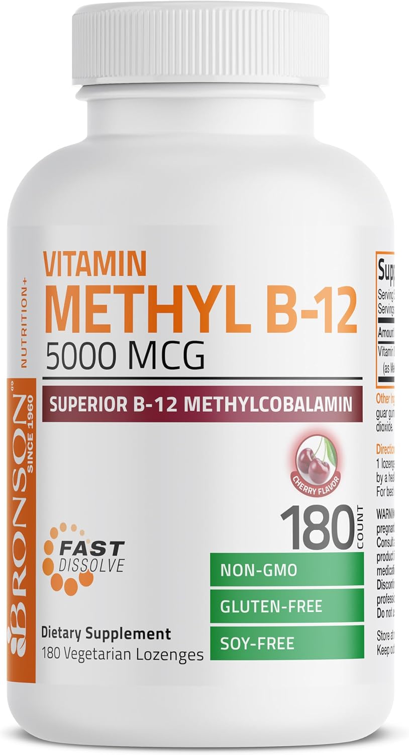 Bronson Methyl B12 5000 mcg Vitamin B12 Methylcobalamin Energy & Brain Support 60 Lozenges - görsel 8