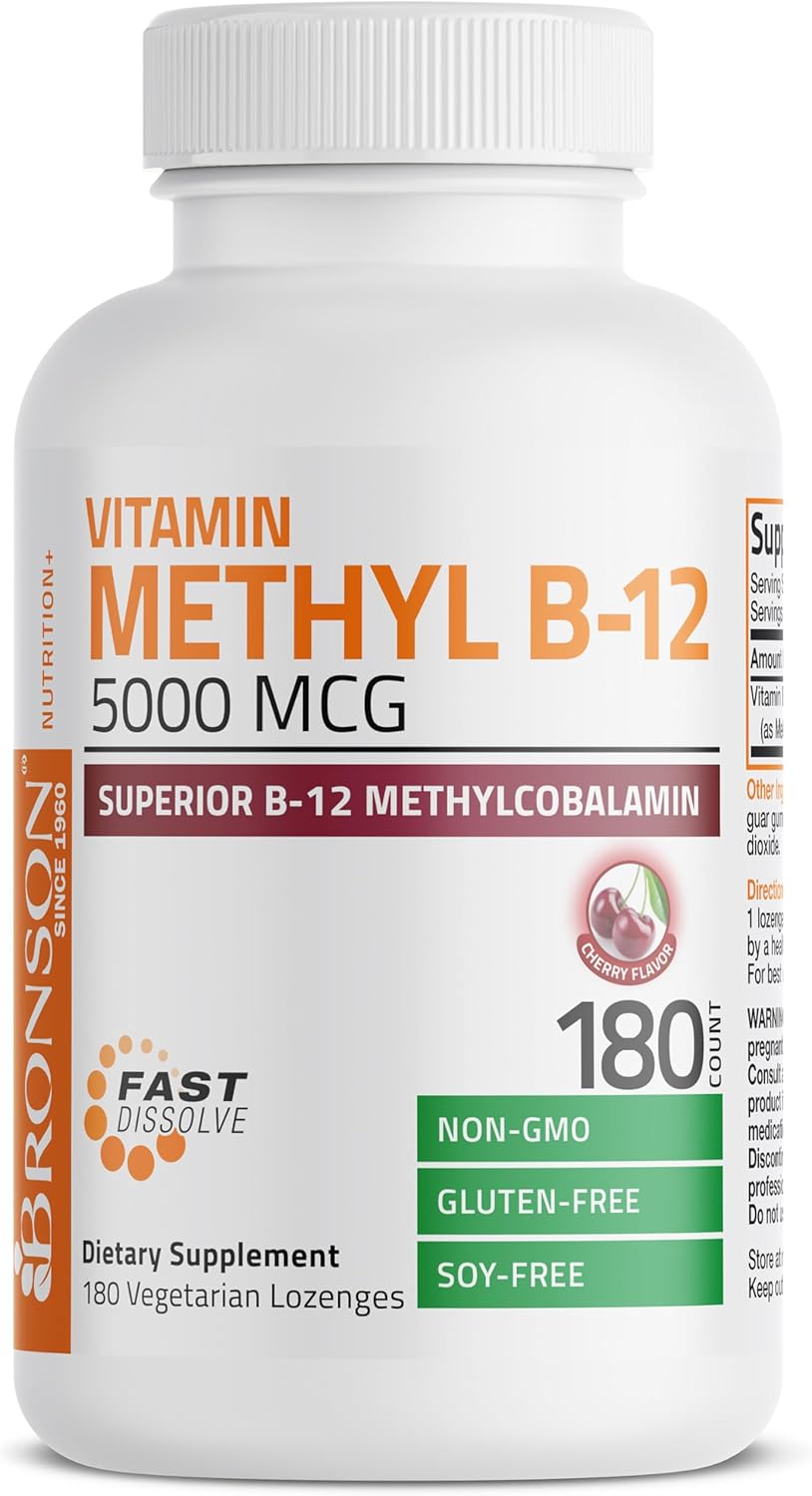 Bronson Methyl B12 5000 mcg Vitamin B12 Methylcobalamin Energy & Brain Support, 120 Lozenges - görsel 7