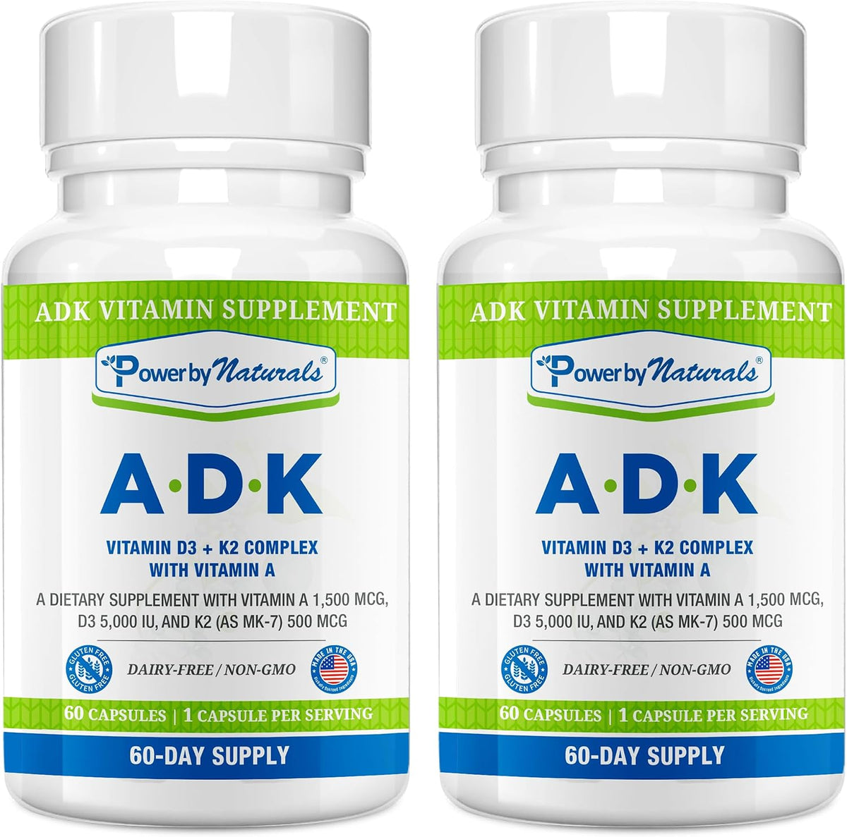 Power By Naturals ADK Vitamin Supplement - Vitamins A, D3, K2 MK-7 - 60 Capsules - görsel 10