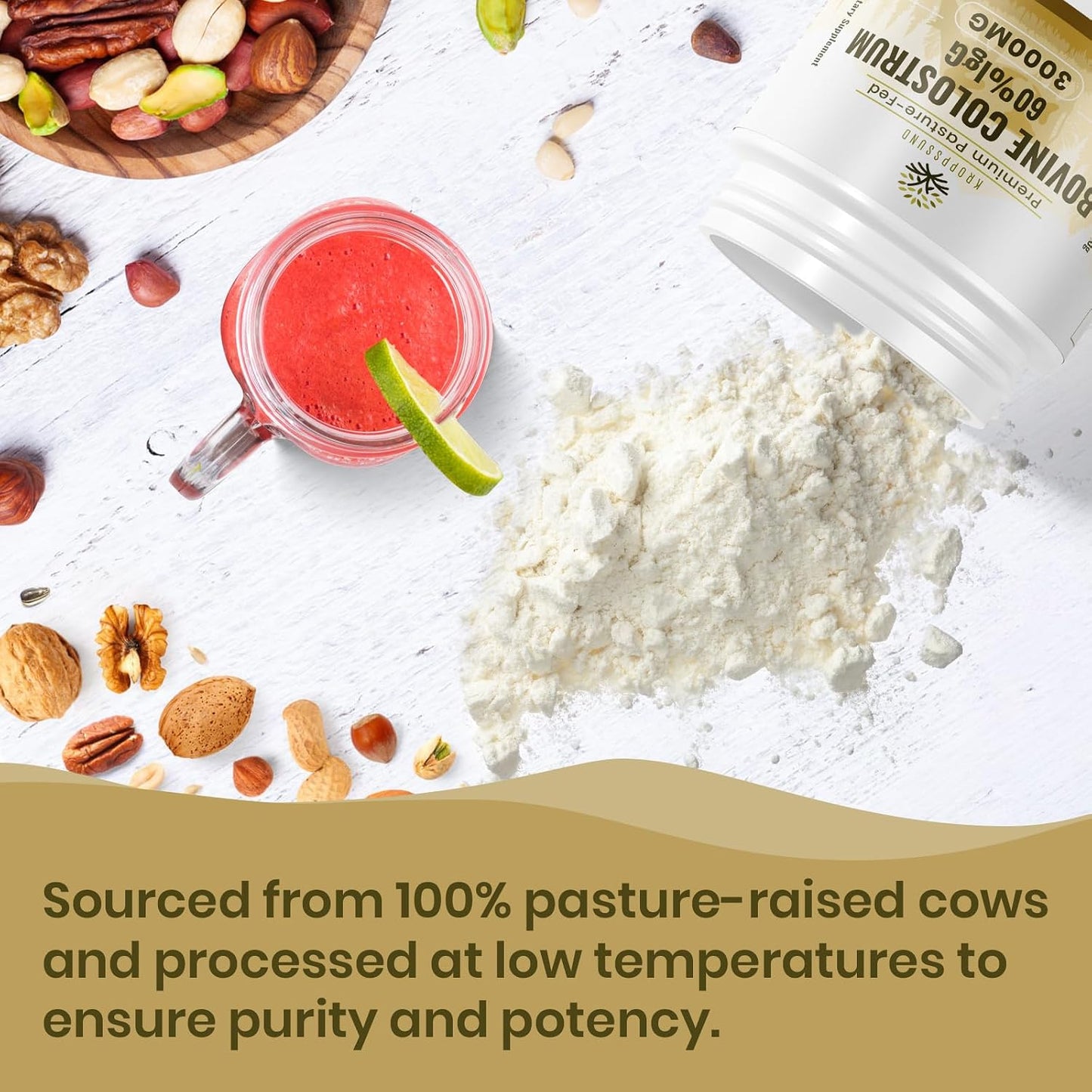 Kroppssund Bovine Colostrum Powder - 65% IgG, 3000mg, Grass-Fed (50 Servings) - görsel 3