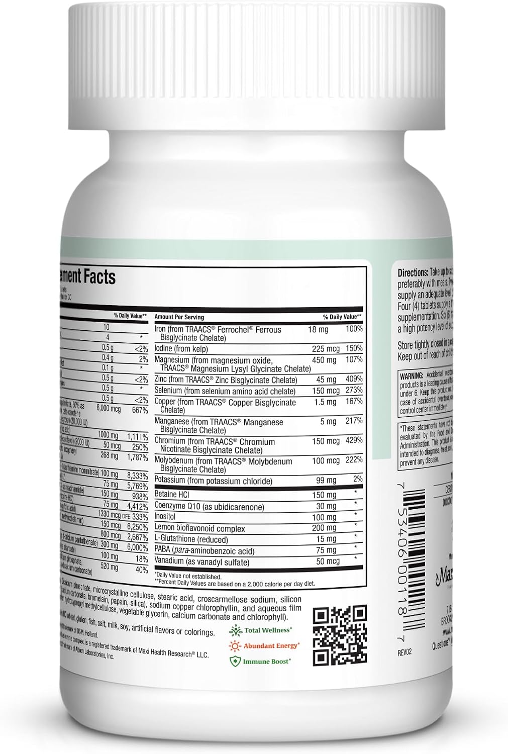 Maxi Health Supreme – High Potency Daily Multivitamin with Minerals, CoQ10 and Antioxidants for Men and Women (180 Tablets) - görsel 3