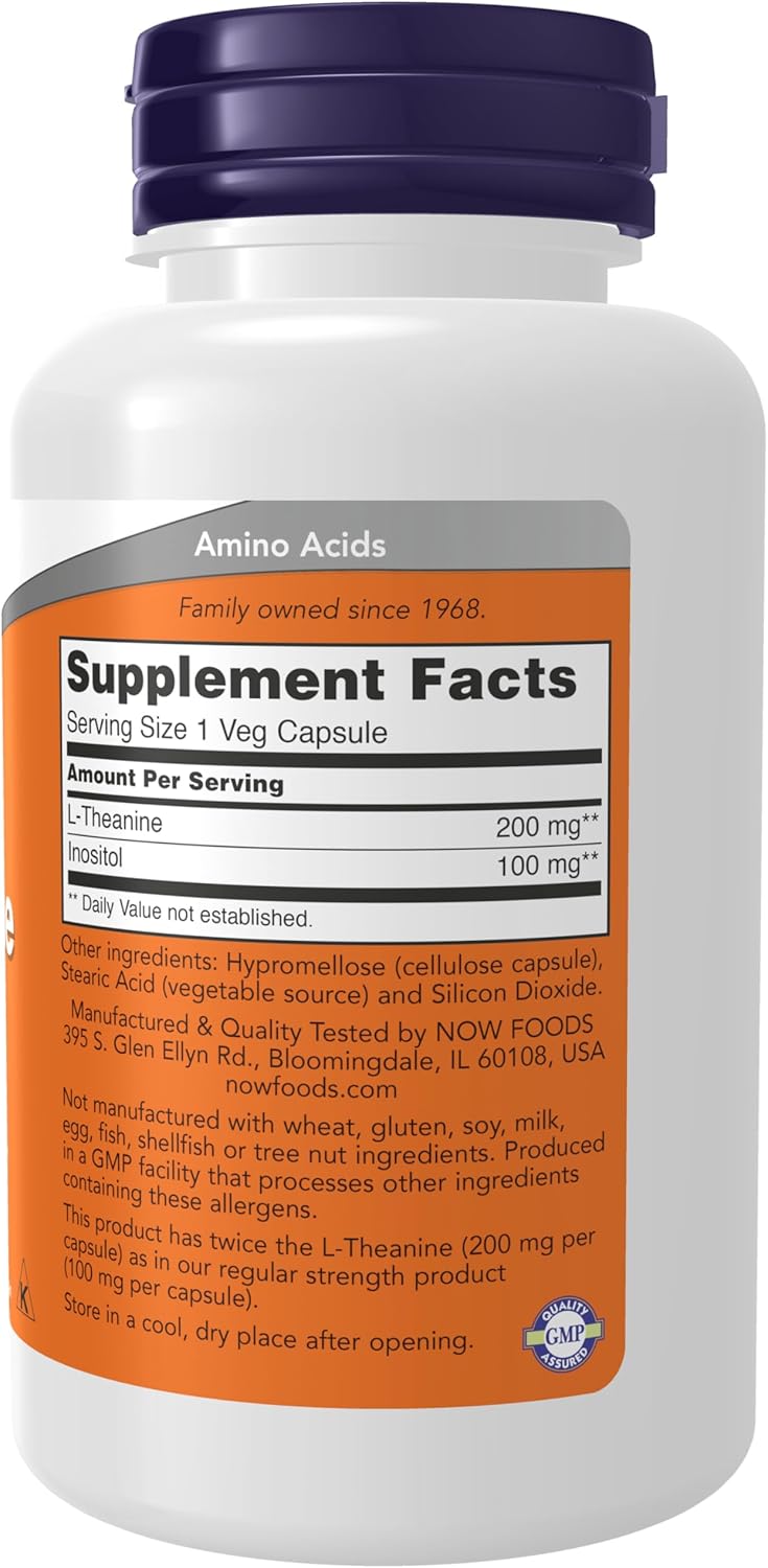 NOW Foods L-Theanine 200mg with Inositol, Stress Support Supplement, 120 Vegan Capsules - görsel 2