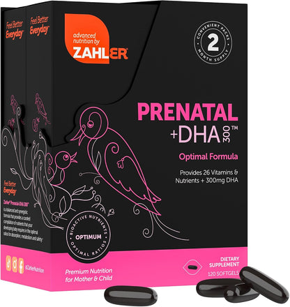 Zahler Prenatal +DHA 300 – Methylated Folate and DHA Supplement for Pregnancy – 120 Softgels