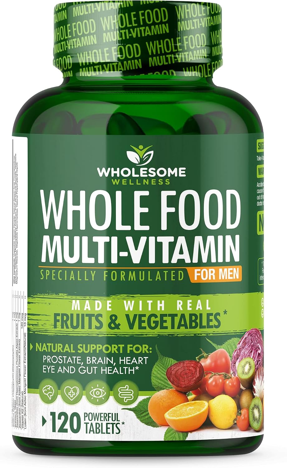 Wholesome Wellness Whole Food Multivitamin for Men - Natural Multi Vitamins, Minerals, Organic Extracts - Vegan - 120 Tablets - görsel 1