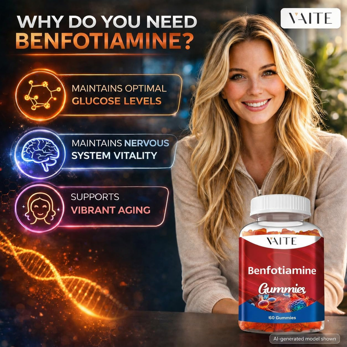 Benfotiamine 320mg Gummies with 45mg L-Leucine Supplement: Essential Vitamin B1 Complex for Men and Women, Non-GMO, Vegan & Gluten-free - Supports Metabolism, Energy & Nervous System Health - görsel 2