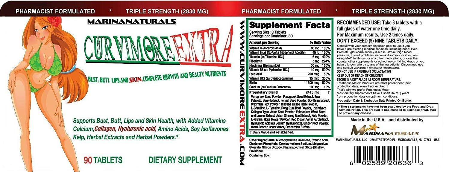 CURVIMORE Extra Natural Enhancement Tablets for Bust, Butt, Lips and Skin – 90 Count - görsel 3