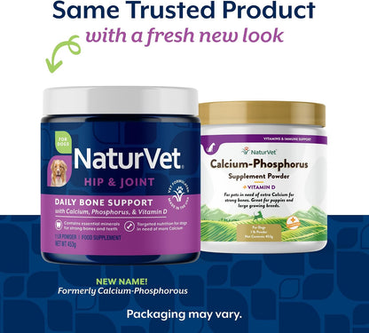 NaturVet Calcium-Phosphorus for Dogs – Supports Strong & Healthy Bones – Enhanced with Essential Minerals & Vitamin D – 454 g Powder
