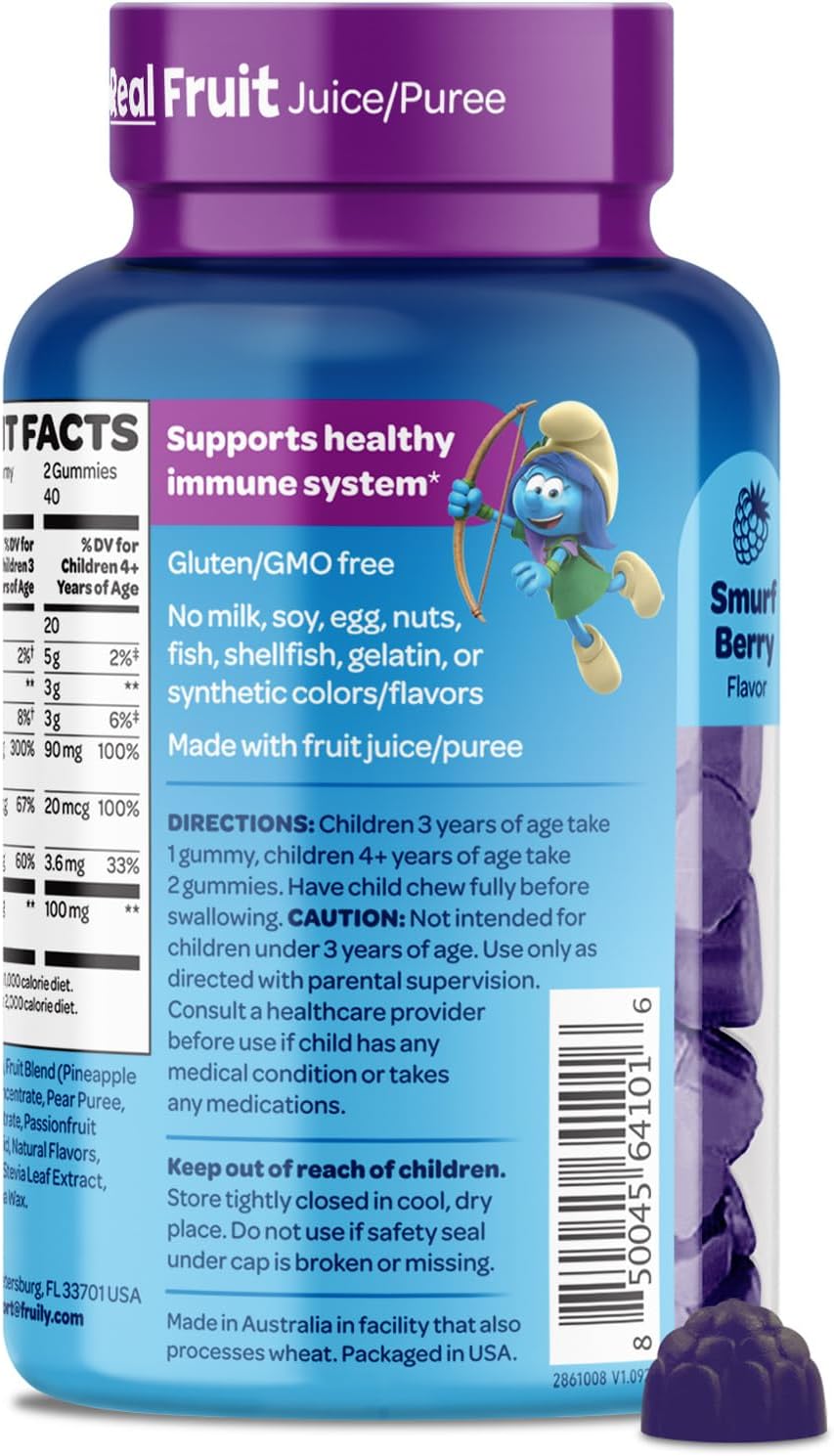 The Smurfs Immune Support Supplement Vitamins for Children with Elderberry, Zinc, Vitamin C & D for Immune Defence Age 3+ | Made with Real Fruit in a Smurf Berry | Doctor-Developed & Non-GMO | 80 Gummies - görsel 8