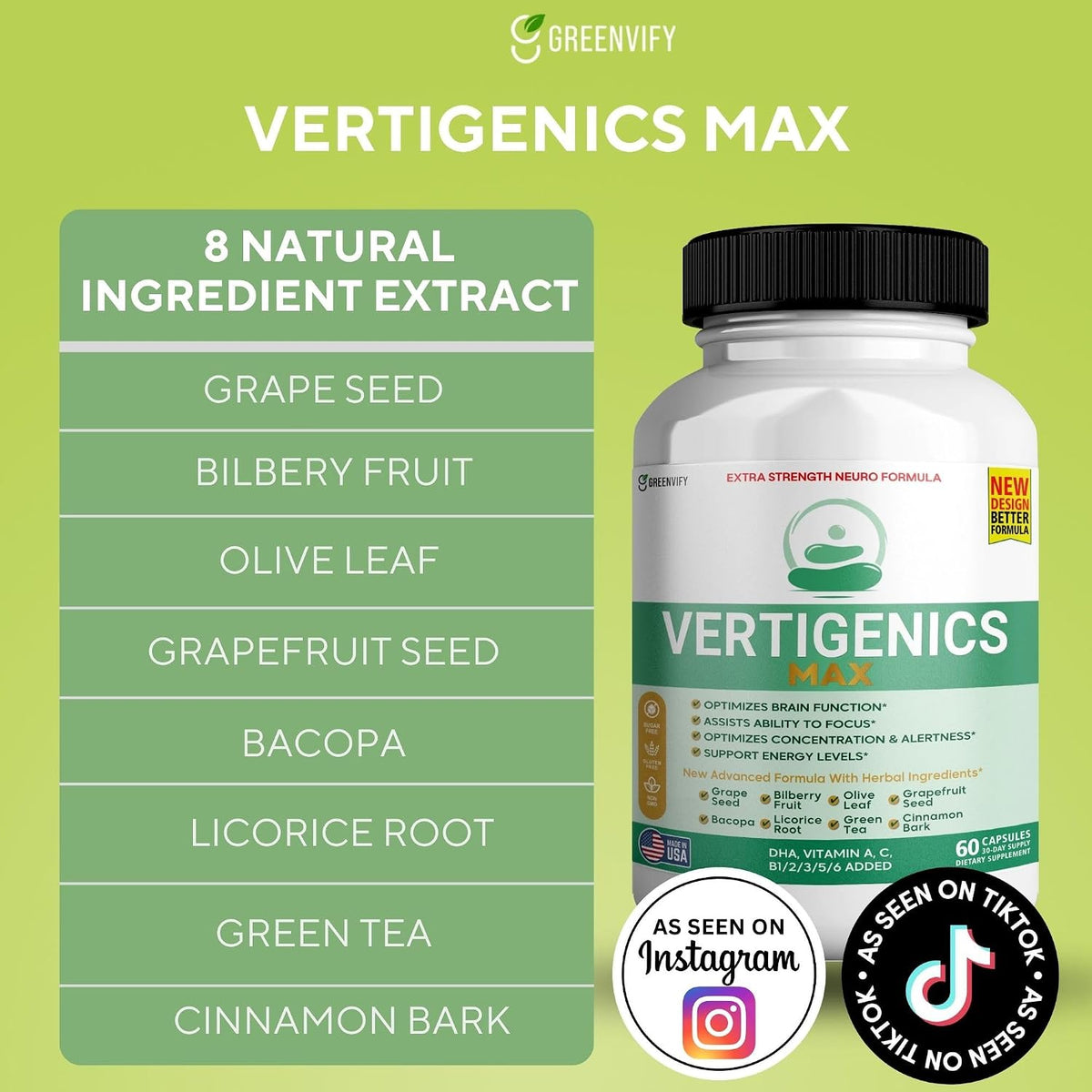 Vertigenics Max Brain Support Supplement (Extra Strength Neuro Formula, 60 Capsules) - görsel 3