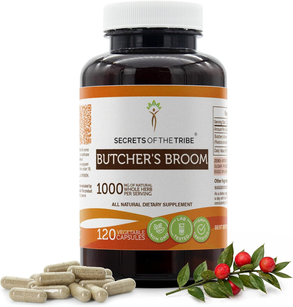 Secrets of the Tribe Butcher's Broom 1000 mg Dried Root, 120 Capsules, UK - görsel 1